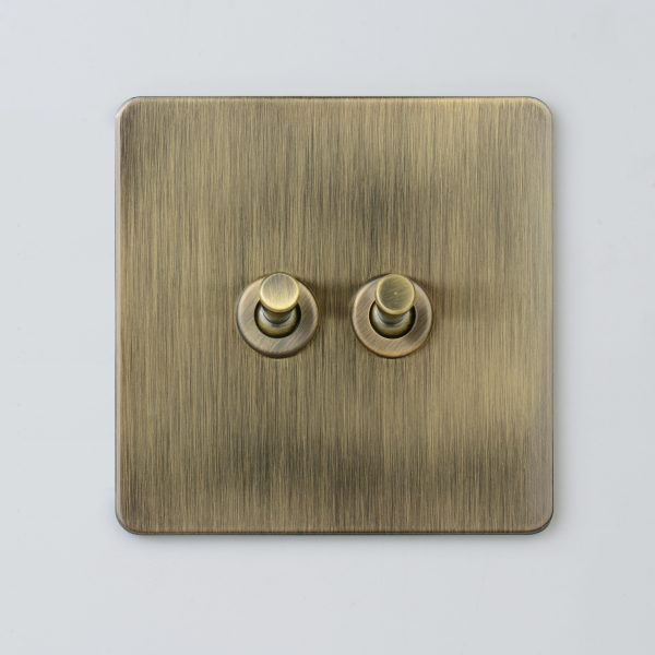 2Gang 2 way Toggle Switch - Matt Brass In Colour.