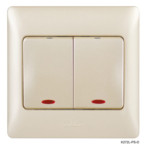 2Gang 2Way Switch With LED Indicator - Champagne In Colour