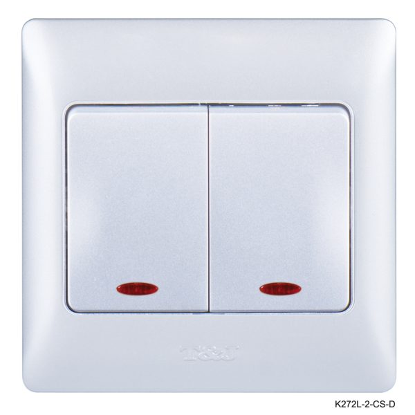 2Gang 2Way Switch With LED Indicator - Silver In Colour