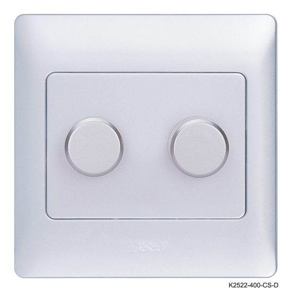 Dimmer Switch 2Gang 1way - Silver in Colour