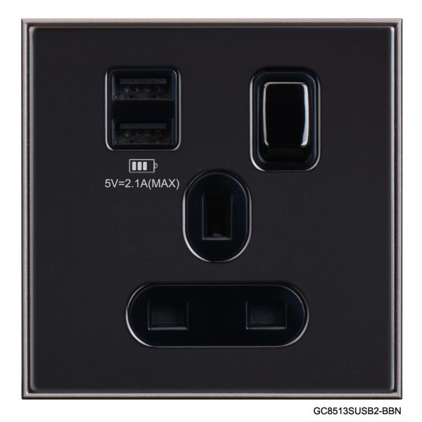 Normal Single Socket With 2 USB Port -Black In Colour