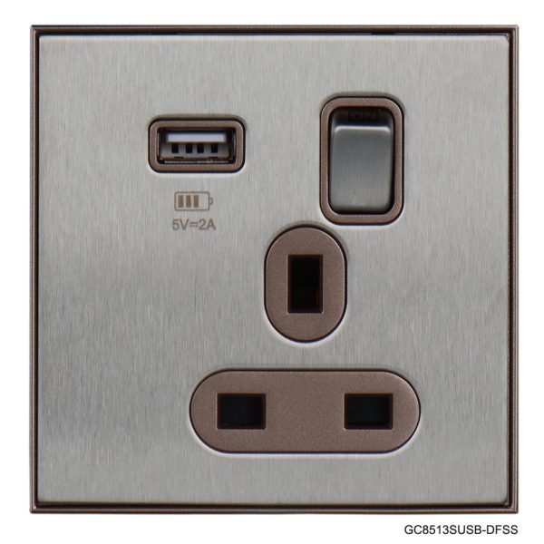 Normal Single Socket With 2 USB Port -Silver 2 In Colour