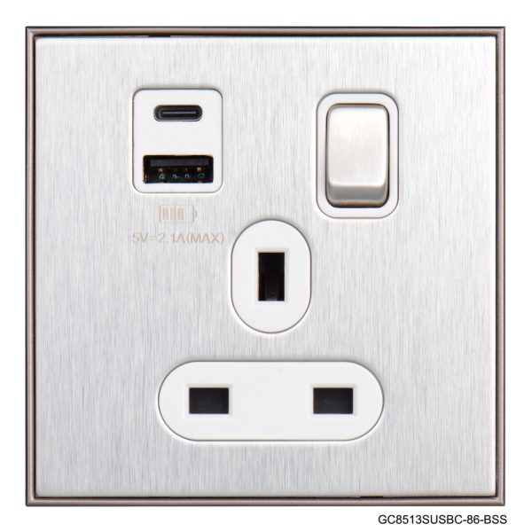 Normal Single Socket With USB & and Type C Port -Silver  In Colour