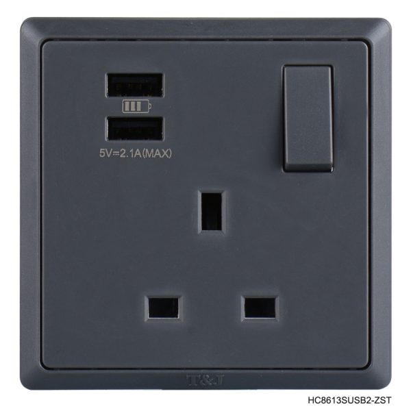 Normal Single Socket with 2USB Ports - Black In Colour
