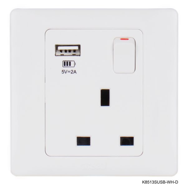 Single socket with 1 USB Port - White in Colour
