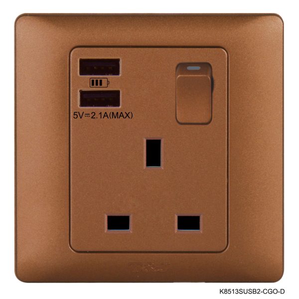 Universal Single Sockets With 2 USB Ports - Coffee Brown in Colour